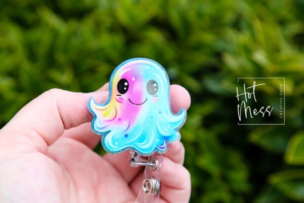 Rainbow Ghost Badge Reel,  Lanyard ID Holder, Interchangeable Glitter badge reel