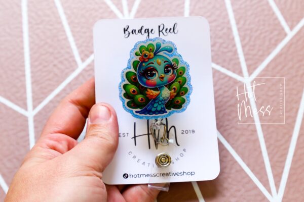 Cute Peacock Badge Reel, Retractable Badge Reel, Interchangeable Badge Reel, Cute badge Reel, Teacher ID Holder, animal badge reel