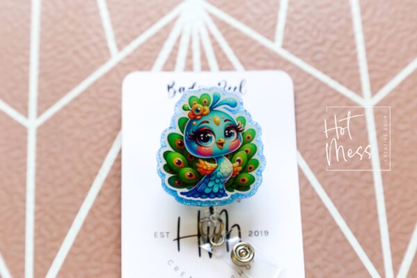 Cute Peacock Badge Reel, Retractable Badge Reel, Interchangeable Badge Reel, Cute badge Reel, Teacher ID Holder, animal badge reel