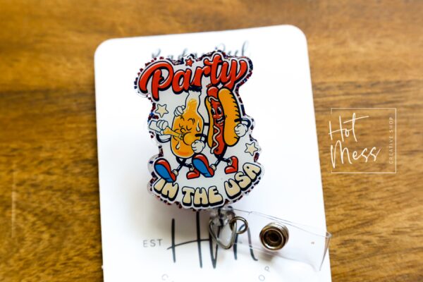 4th of July Badge Reel, Party in the USA, Retractable Badge Reel, Teacher ID Holder, Nurse Badge Reel, Summer Lanyard