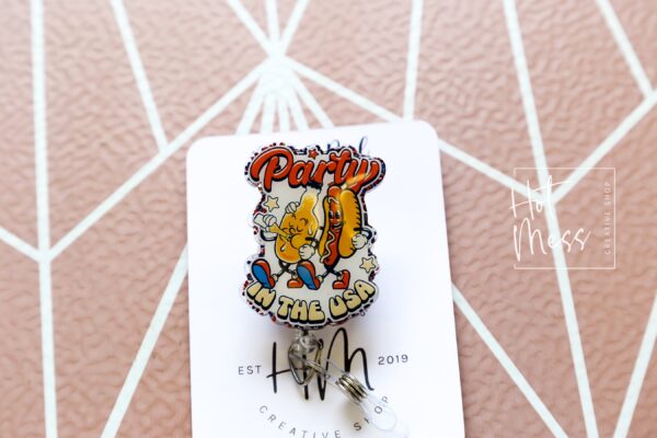 4th of July Badge Reel, Party in the USA, Retractable Badge Reel, Teacher ID Holder, Nurse Badge Reel, Summer Lanyard