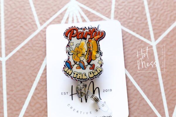 4th of July Badge Reel, Party in the USA, Retractable Badge Reel, Teacher ID Holder, Nurse Badge Reel, Summer Lanyard