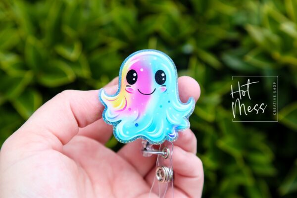 Rainbow Ghost Badge Reel,  Lanyard ID Holder, Interchangeable Glitter badge reel