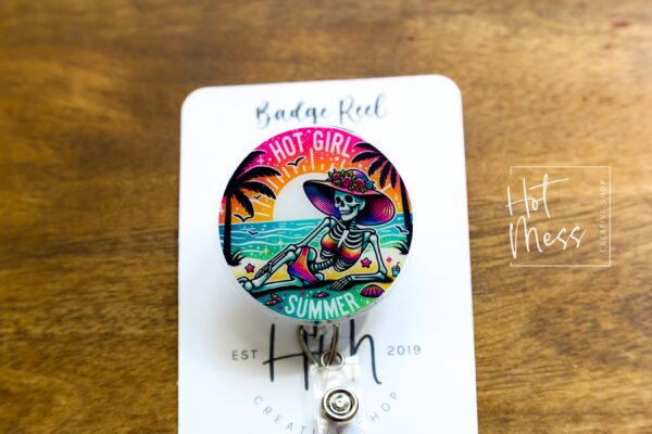Hot Girl Summer Badge Reel, ID holder, Retractable Badge Reel, Teacher ID Holder, Nurse Badge Reel, Glitter Badge Reel, Interchangeable