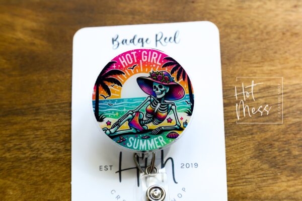 Hot Girl Summer Badge Reel, ID holder, Retractable Badge Reel, Teacher ID Holder, Nurse Badge Reel, Glitter Badge Reel, Interchangeable