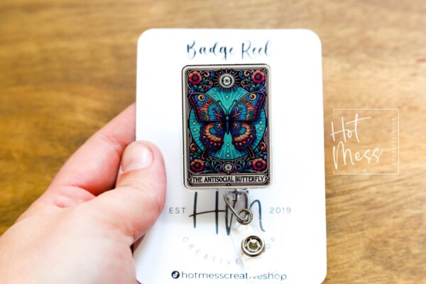 Anti-Social Butterfly, Funny Badge reel, RN ID Holder, Retractable Acrylic Badge Reel, Nurse Gift, Night Shift