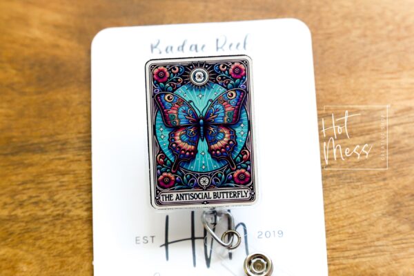 Anti-Social Butterfly, Funny Badge reel, RN ID Holder, Retractable Acrylic Badge Reel, Nurse Gift, Night Shift