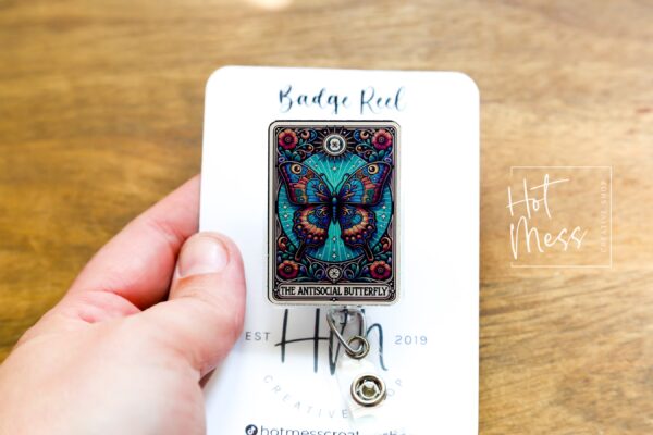 Anti-Social Butterfly, Funny Badge reel, RN ID Holder, Retractable Acrylic Badge Reel, Nurse Gift, Night Shift