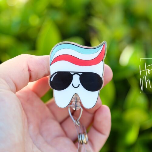 Dental Badge Reel, Cool tooth no glitter pin, Dentist Badge Reel, Retractable Badge Reel, Interchangeable Badge Reel, dental assistant