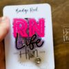 RN Life Badge Reel, Nurse Pin, RN ID Holder, Retractable Acrylic Badge Reel, Glitter Badge Reel