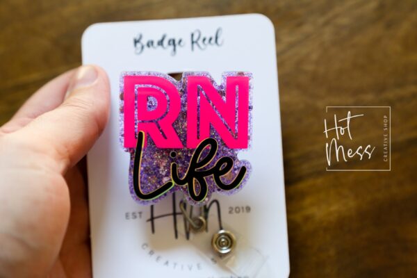 RN Life Badge Reel, Nurse Pin, RN ID Holder, Retractable Acrylic Badge Reel, Glitter Badge Reel