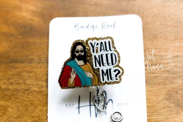Y'all Need Jesus? Retractable Glitter Badge Reel for Nurses - Funny RN ID Holder Night Shift Gift