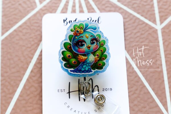Cute Peacock Badge Reel, Retractable Badge Reel, Interchangeable Badge Reel, Cute badge Reel, Teacher ID Holder, animal badge reel