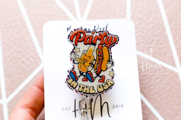 4th of July Badge Reel, Party in the USA, Retractable Badge Reel, Teacher ID Holder, Nurse Badge Reel, Summer Lanyard