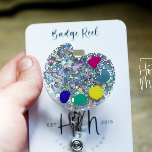 Art Teacher Badge Reel, Artist Pallet ID Holder, Daycare ID Holder, Interchangeable Badge Reel, Teacher Gift