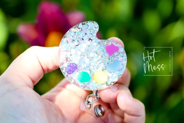 Art Teacher Badge Reel, Artist Pallet ID Holder, Daycare ID Holder, Interchangeable Badge Reel, Teacher Gift