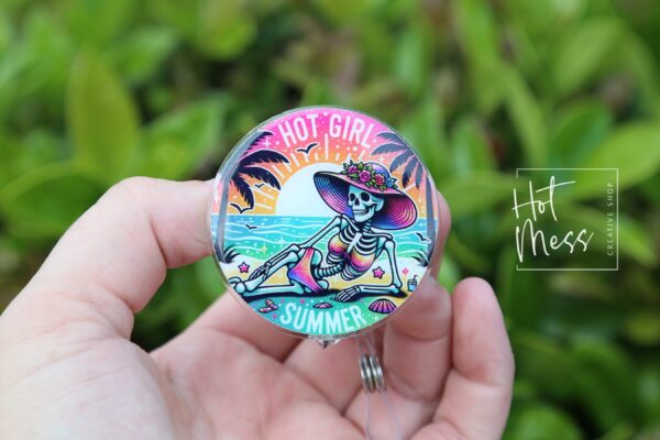 Hot Girl Summer Badge Reel, ID holder, Retractable Badge Reel, Teacher ID Holder, Nurse Badge Reel, Glitter Badge Reel, Interchangeable