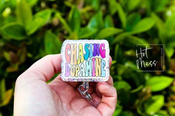 Chasing Dopamine Badge Reel, RN ID Holder, Retractable Acrylic Badge Reel, Nurse Gift, Mental Health, Therapist ID Holder, School Counselor