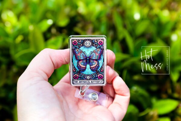 Anti-Social Butterfly, Funny Badge reel, RN ID Holder, Retractable Acrylic Badge Reel, Nurse Gift, Night Shift