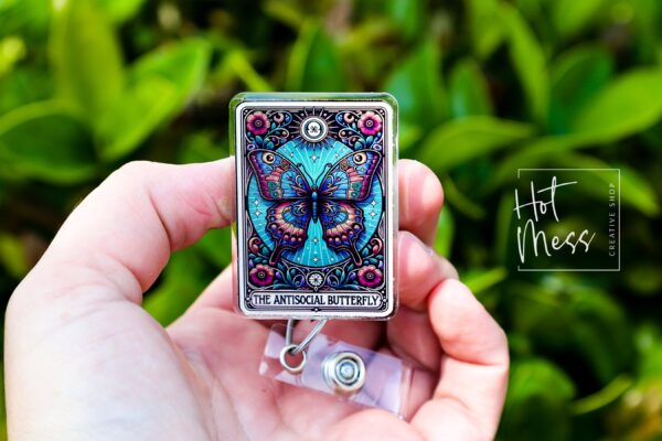 Anti-Social Butterfly, Funny Badge reel, RN ID Holder, Retractable Acrylic Badge Reel, Nurse Gift, Night Shift