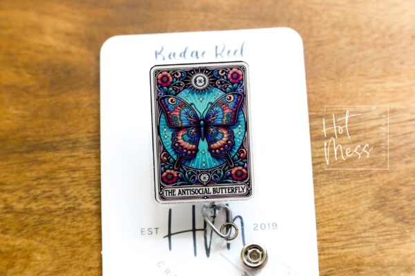 Anti-Social Butterfly, Funny Badge reel, RN ID Holder, Retractable Acrylic Badge Reel, Nurse Gift, Night Shift