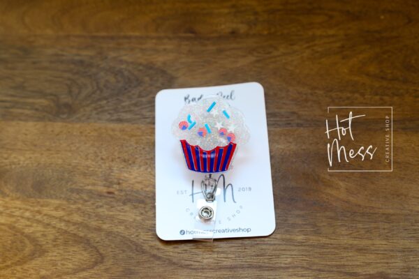 4th of July Cupcake Badge Reel, Patriotic Badge Reel,  Summer ID Holder, Interchangeable badge reel