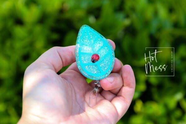 Green Leaf with Lady Bug Badge Reel, RN ID Holder, Retractable Acrylic Badge Reel, Nurse Gift, Teacher Lanyard, Plant Life