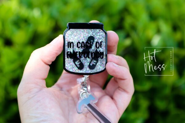 Funny Bomb Badge Reel, In Case of Emergency Retractable Badge Reel, F-bombs Shaker ID Holder Interchangeable Badge Reel, Sarcasm ID Holder