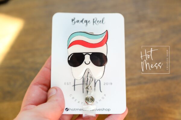 il_fullxfull.6049769685_aioa Dental Badge Reel, Cool tooth no glitter pin, Dentist Badge Reel, Retractable Badge Reel, Interchangeable Badge Reel, dental assistant