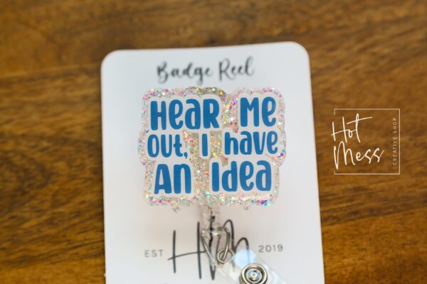 il_fullxfull.6049803809_q4i8 Hear me out, I have an idea Funny Badge Reel, RN ID Holder, Retractable Acrylic Badge Reel, Office ID Holder
