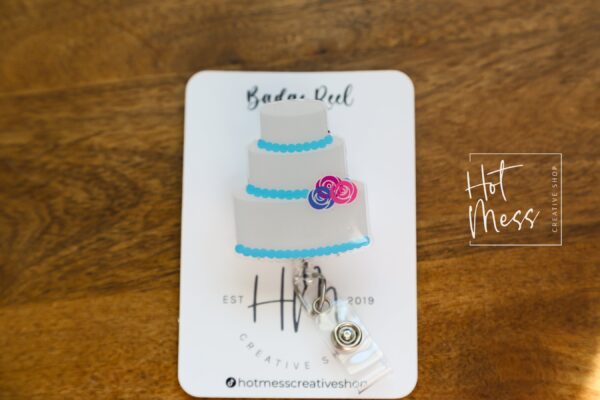 il_fullxfull.6049841539_7qa1 Wedding Cake Badge Reel, Cute Bakery Badge Reel, Retractable Badge Reel, Interchangeable Badge Reel