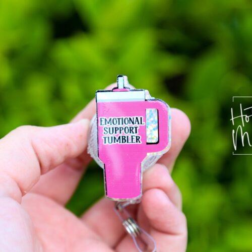 Glittery Nurse ID Holder: Funny Emotional Support Tumbler Badge Reel Gift for Healthcare Workers