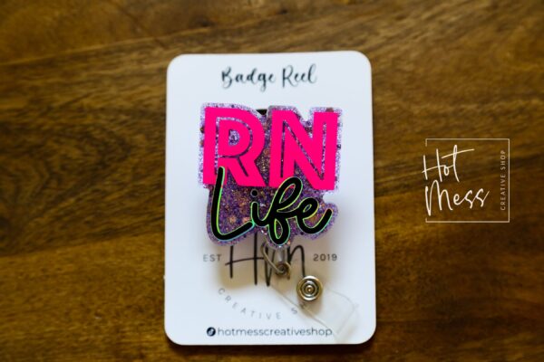 RN Life Badge Reel, Nurse Pin, RN ID Holder, Retractable Acrylic Badge Reel, Glitter Badge Reel