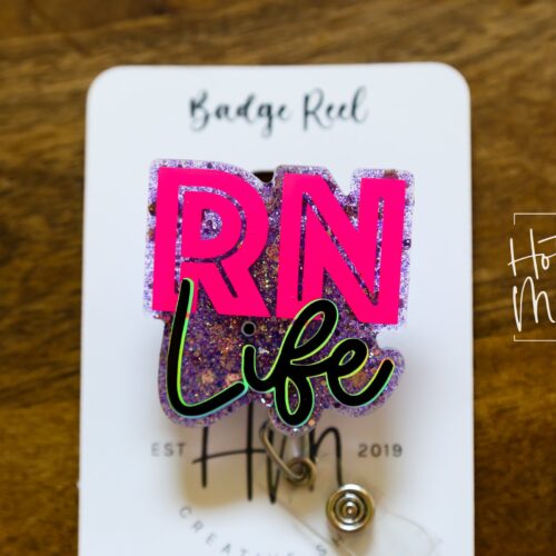 RN Life Badge Reel, Nurse Pin, RN ID Holder, Retractable Acrylic Badge Reel, Glitter Badge Reel