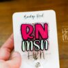 RN MSN, Pink Glitter Badge reel, badge holder, Retractable ID, Lanyard Badge Holder, Nurse Gift, Master of Science in Nursing