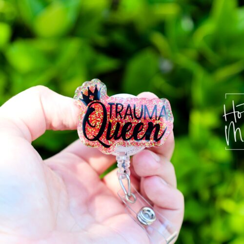 il_fullxfull.6070235178_vdry Trauma Queen Badge Reel, Trauma Queen, Nurse Badge Reel, Funny badge reel, Retractable ID Holder, Interchangeable, Glitter Badge Reel
