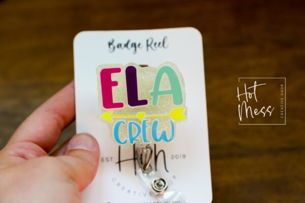 il_fullxfull.6070283524_ij9z ELA Crew Badge Reel, Teacher ID Holder, Interchangeable Badge Reel, Teacher Gift, English Teacher, Back to School