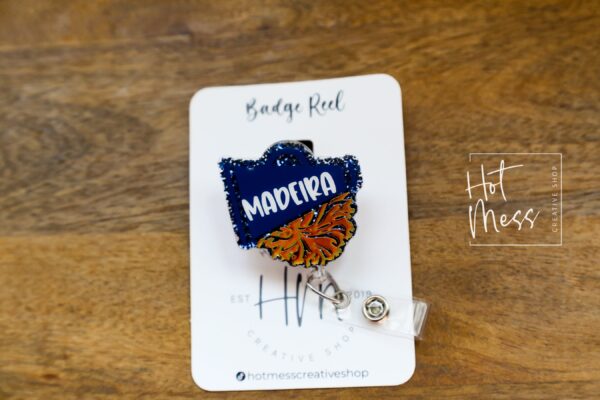 Cheer Leading Badge Reel, Cheer Leading Coach Badge Reel, Megaphone and PomPom Badge ID, Back to School, Cheer Lanyard