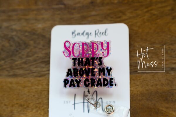 Sorry that's above my pay grade Badge Reel, Funny Nurse ID Holder, Retractable Badge Reel, Nurse Gift, Interchangeable Lanyard