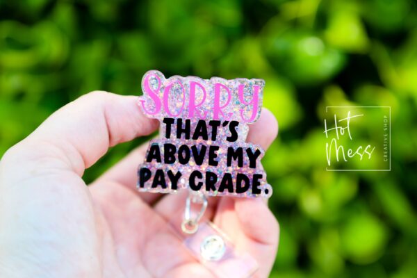 Sorry that's above my pay grade Badge Reel, Funny Nurse ID Holder, Retractable Badge Reel, Nurse Gift, Interchangeable Lanyard