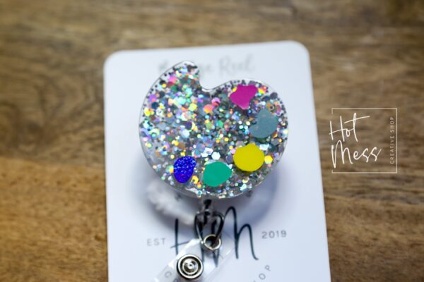 Art Teacher Badge Reel, Artist Pallet ID Holder, Daycare ID Holder, Interchangeable Badge Reel, Teacher Gift