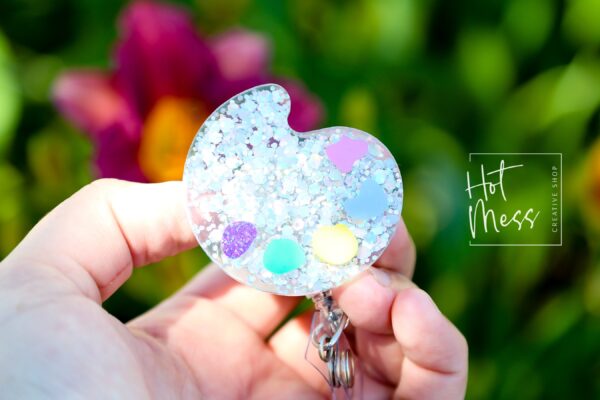 Art Teacher Badge Reel, Artist Pallet ID Holder, Daycare ID Holder, Interchangeable Badge Reel, Teacher Gift