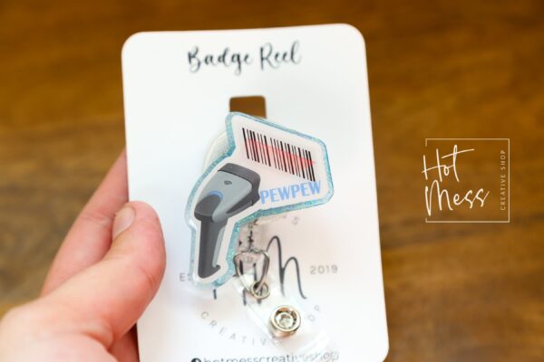 Pew Pew Reel, Lab Tech Gift, Lab Equipment, science badge reel, Retractable Badge Reel, Interchangeable Badge Holder