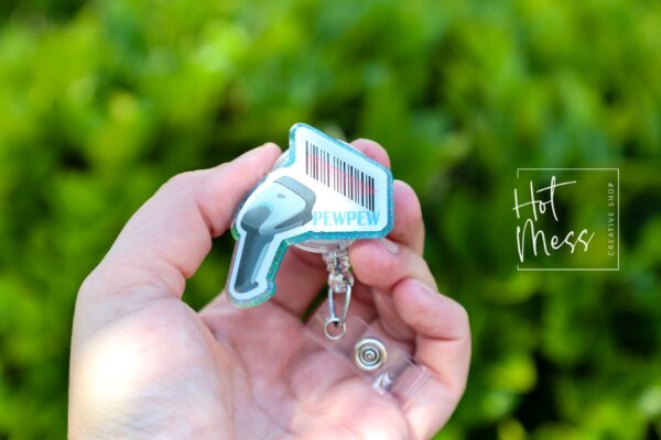 Pew Pew Reel, Lab Tech Gift, Lab Equipment, science badge reel, Retractable Badge Reel, Interchangeable Badge Holder