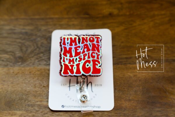 il_fullxfull.6118255645_ht8x I'm not mean, I'm Spicy Nice, Funny Badge reel, RN ID Holder, Retractable Acrylic Badge Reel, Nurse Gift, Night Shift
