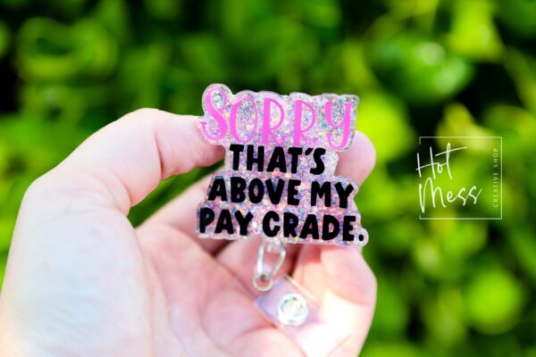 Sorry that's above my pay grade Badge Reel, Funny Nurse ID Holder, Retractable Badge Reel, Nurse Gift, Interchangeable Lanyard