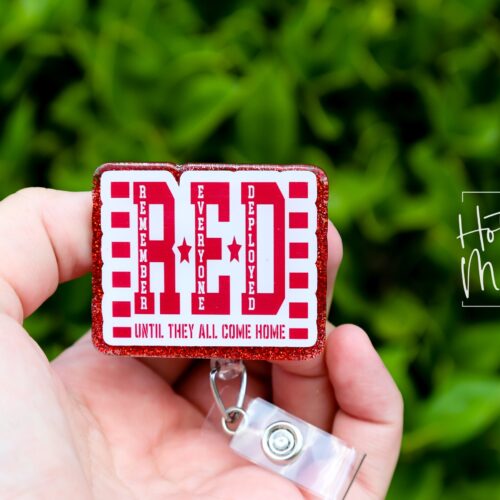 il_fullxfull.6122724104_pm5v Remember Everyone Deployed Badge Reel, RN ID Holder, Retractable Acrylic Badge Reel, support our troops, Red Friday
