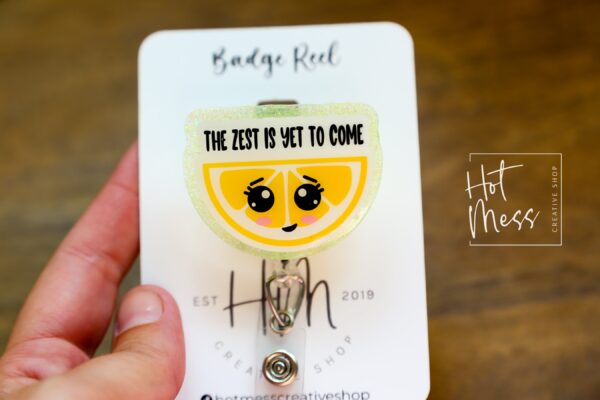 The Zest is yet to come Badge Reel, Cute Glitter Badge Reel, Retractable Badge Reel, Interchangeable Badge Reel, Lemon Badge Reel