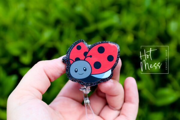 il_fullxfull.6122806426_t3bt Cute Ladybug Badge Reel, Custom Badge Reel, Funny Badge Reel, Summer Nurse Badge Reel, Retractable ID Holder, Interchangeable Lanyard