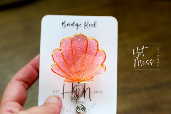 Seashell badge reel, Mermaid badge reel, Retractable Acrylic Badge Reel, Nurse Gift, Teacher badge reel